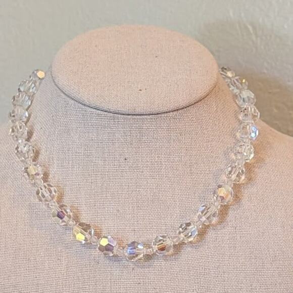 Vintage 1950s 10mm AB Crystal Necklace with Hook Closure - Picture 2 of 6